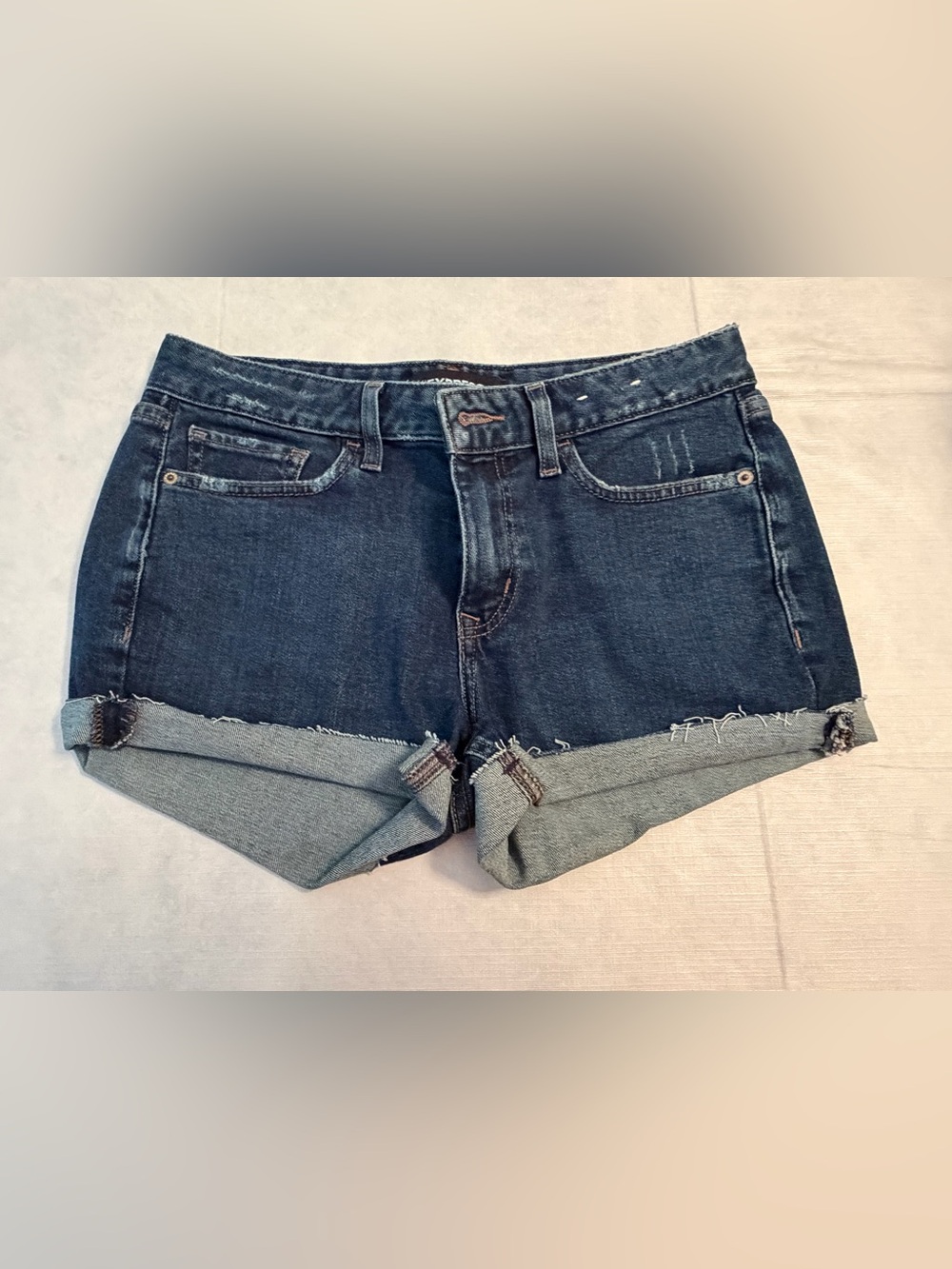 Express Rolled Hem Dark Indigo Denim Shorts